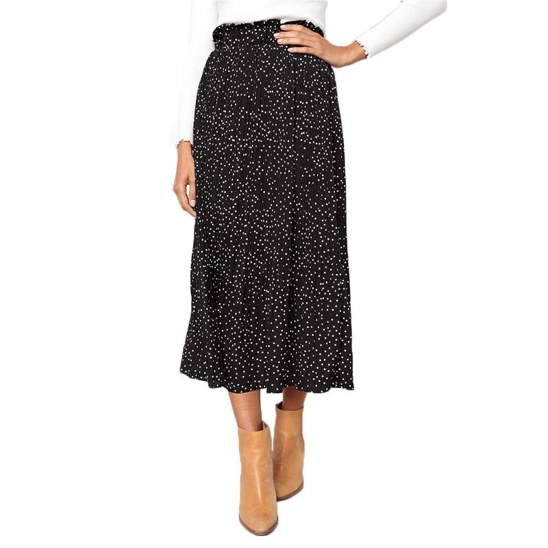 Exlura Womens High Waist Polka Dot Pleated Skirt Midi Swing Skirt with Pockets Black X-Large - Image 1